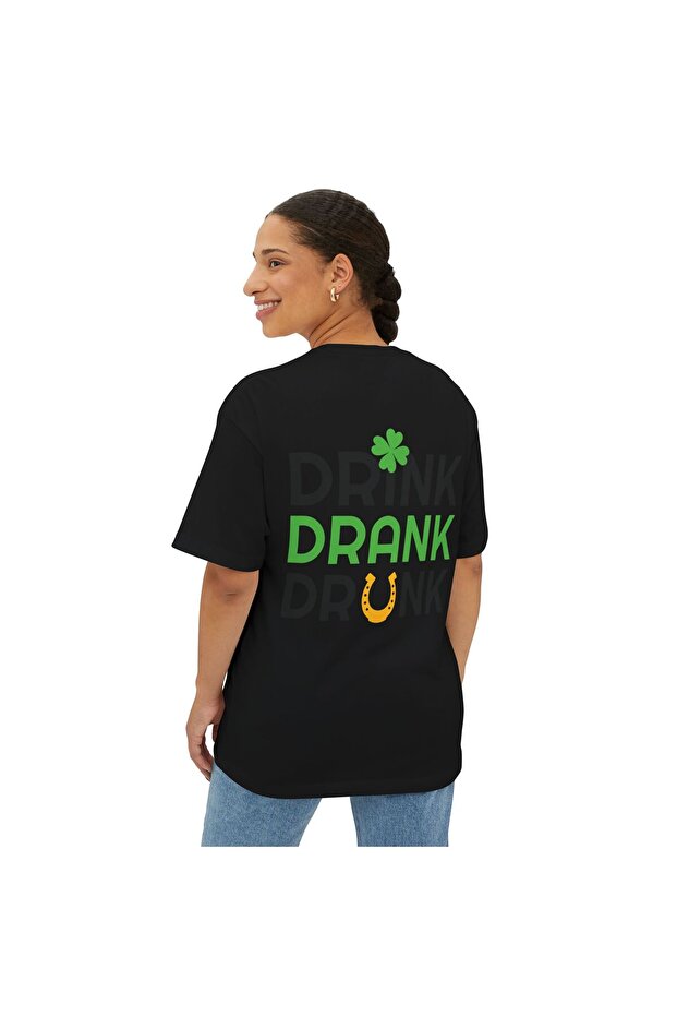 Women's Black Drink Drank Drunk Oversize Tshirt