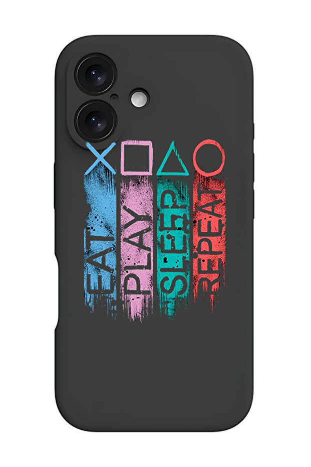 iPhone 16 Plus Black Protective Liquid Silicone Shockproof Case - Eat play sleep