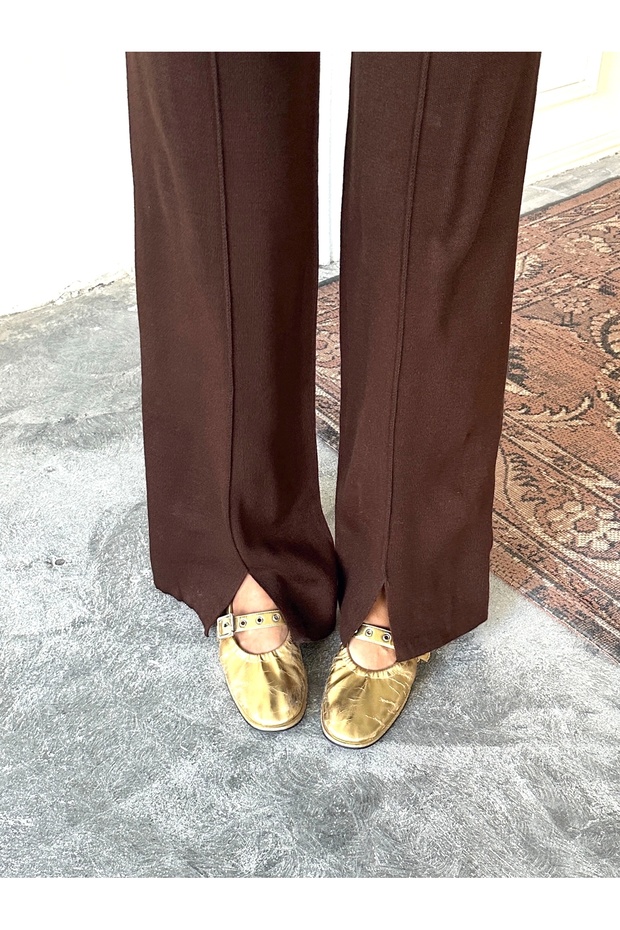 Women's Half Turtleneck Sweater Pants Bottom Top Knitwear Set - Brown (New Color) - 3