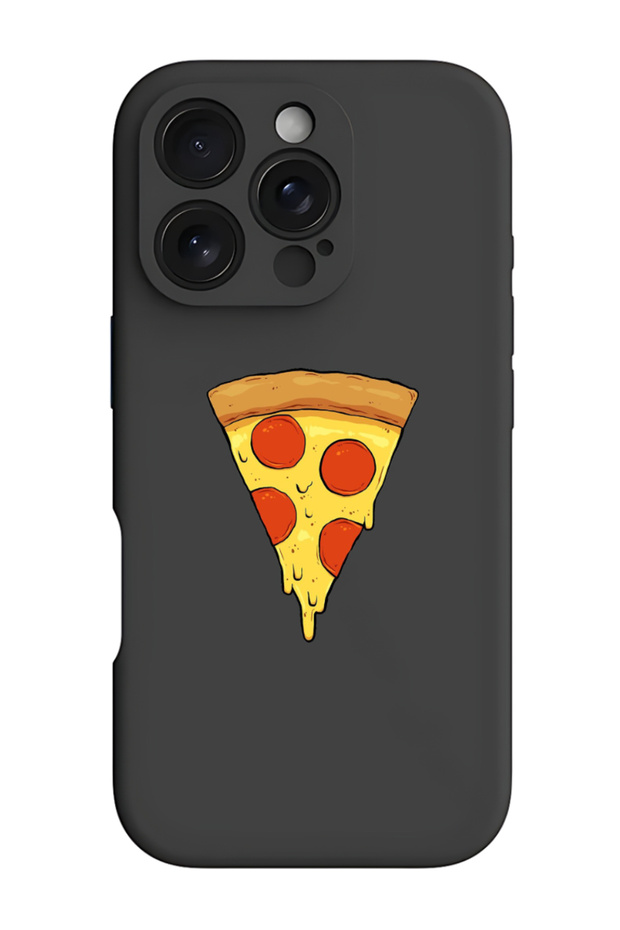 iPhone 16 Pro Black Protective Liquid Silicone Shockproof Case - Pizza (2)