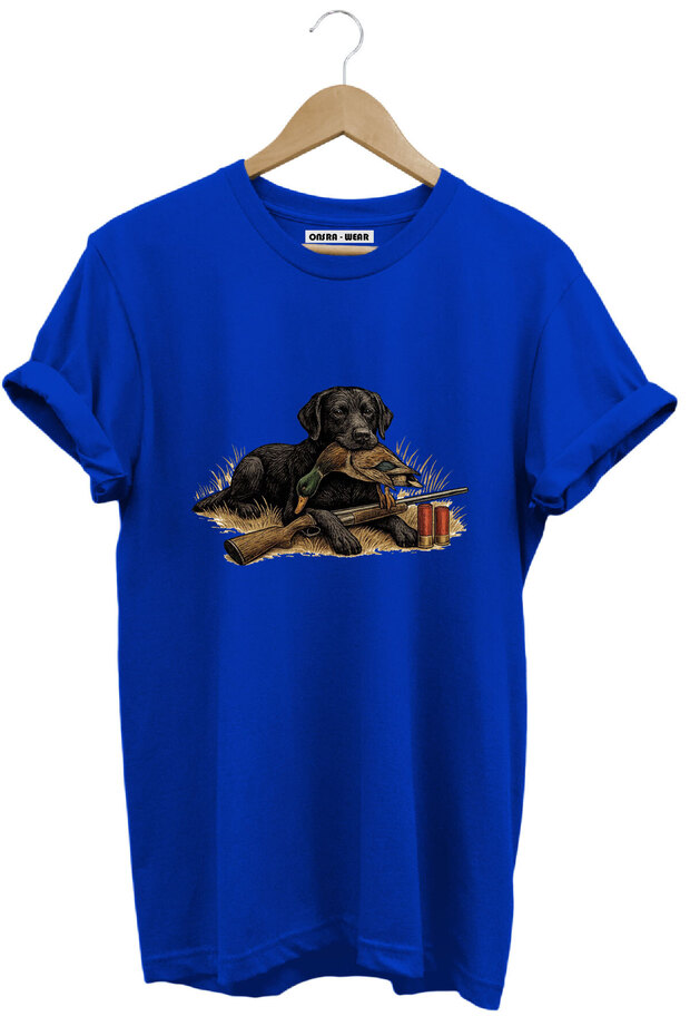 Hunting Black Labrador Hunting Dog Duck Hunting Rifle Cartridge Printed Unisex 100% Cotton Basic T-Shirt