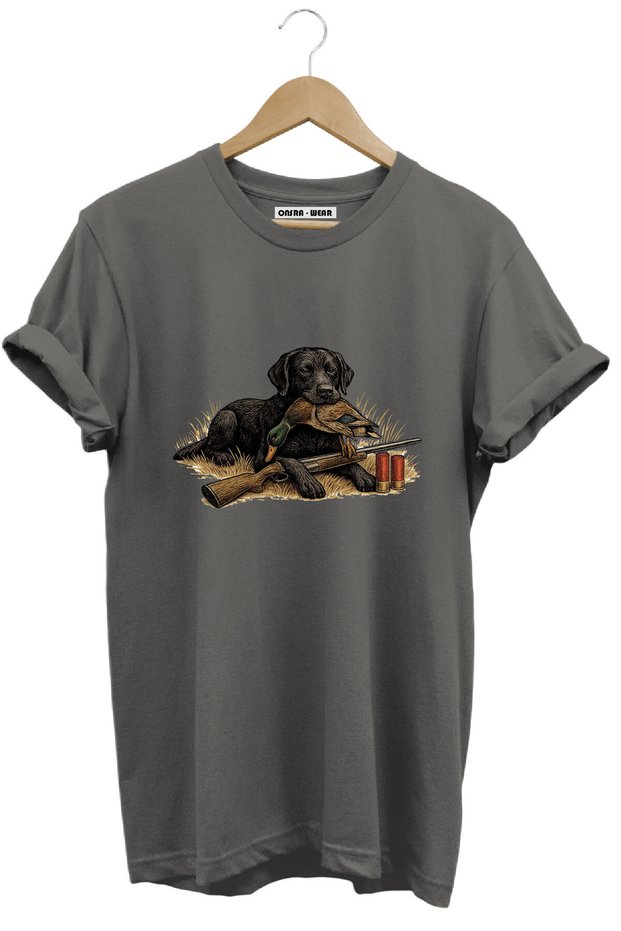 Hunting Black Labrador Hunting Dog Duck Hunting Rifle Cartridge Printed Unisex 100% Cotton Basic T-Shirt