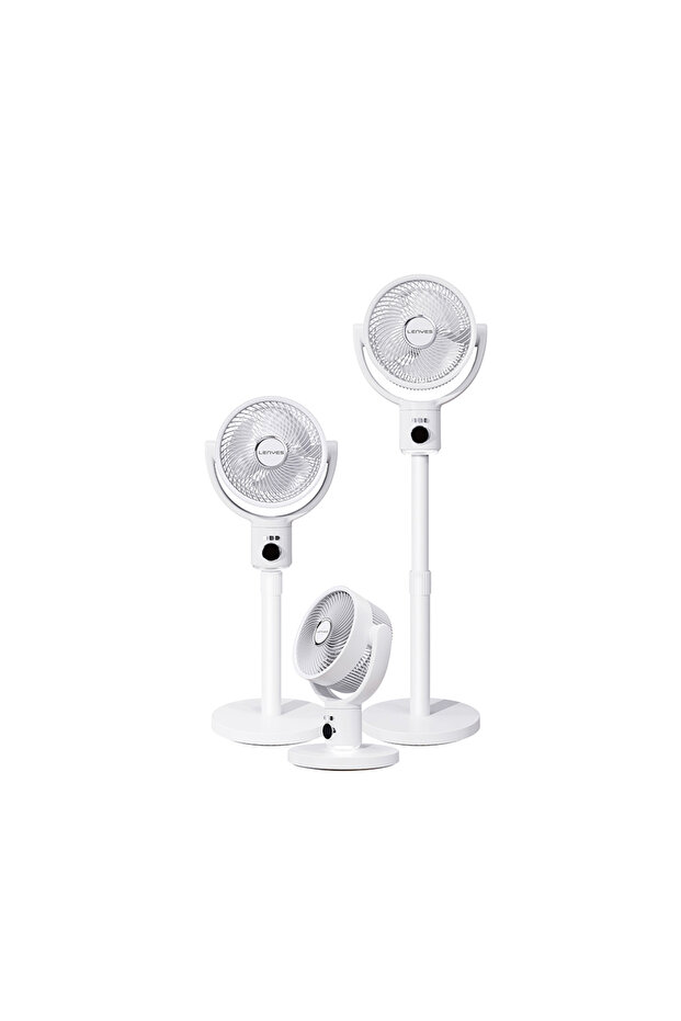 مروحة مقاس 10 بوصات، شاشة LED رقمية، جهاز تحكم عن بعد بخمس مراحل، جسم قابل للتمديد، لون أبيض