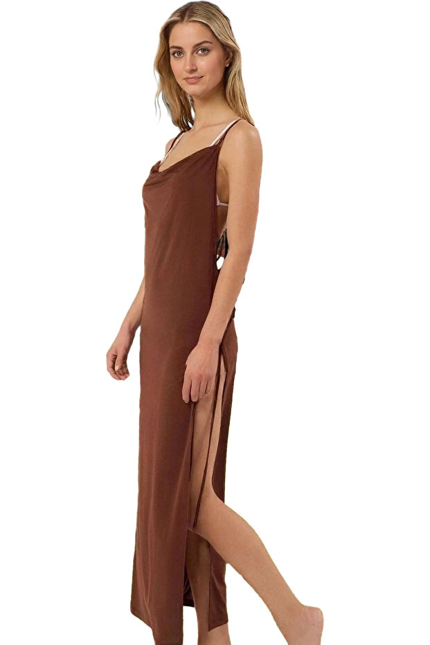 Women's Maxi Knitted Beach Dress Side Tie Deep Slit Summer Summer Indispensable
