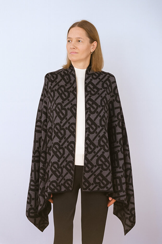 B شال تريكو منقوش على الوجهين - 1