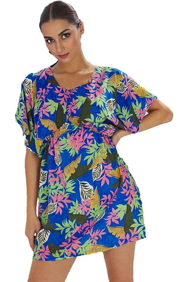 Women's Floral Pattern Mini Beach Dress Comfortable Fit Viscose Fabric Summer Essential for Summer