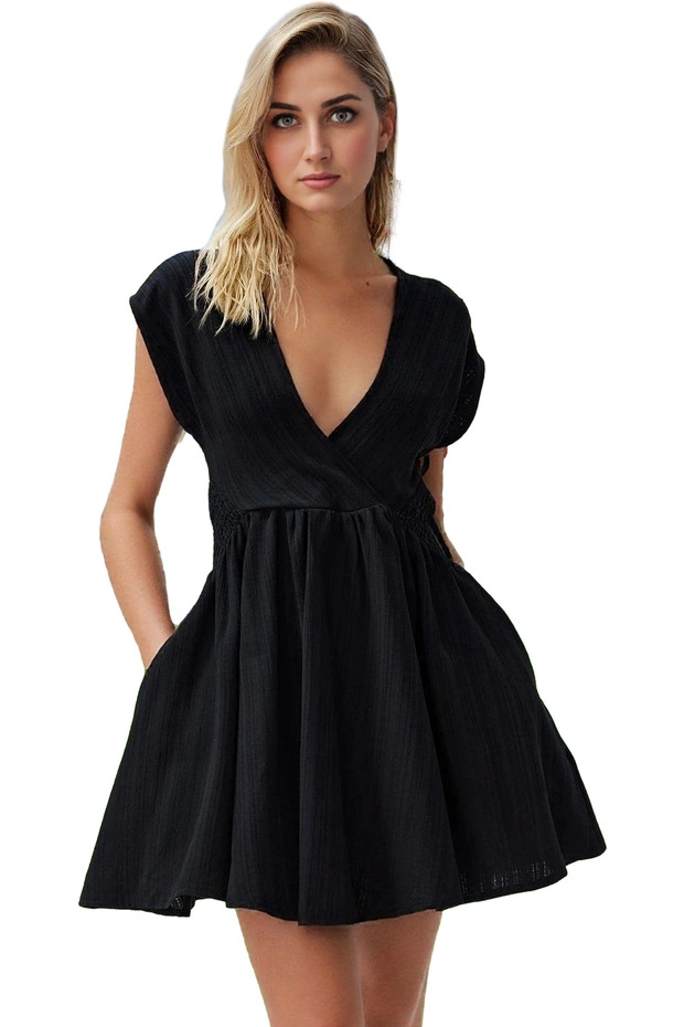 Women's Mini Dress V Neck Linen Blend Summer Beach Dress Casual Chic Modern Design