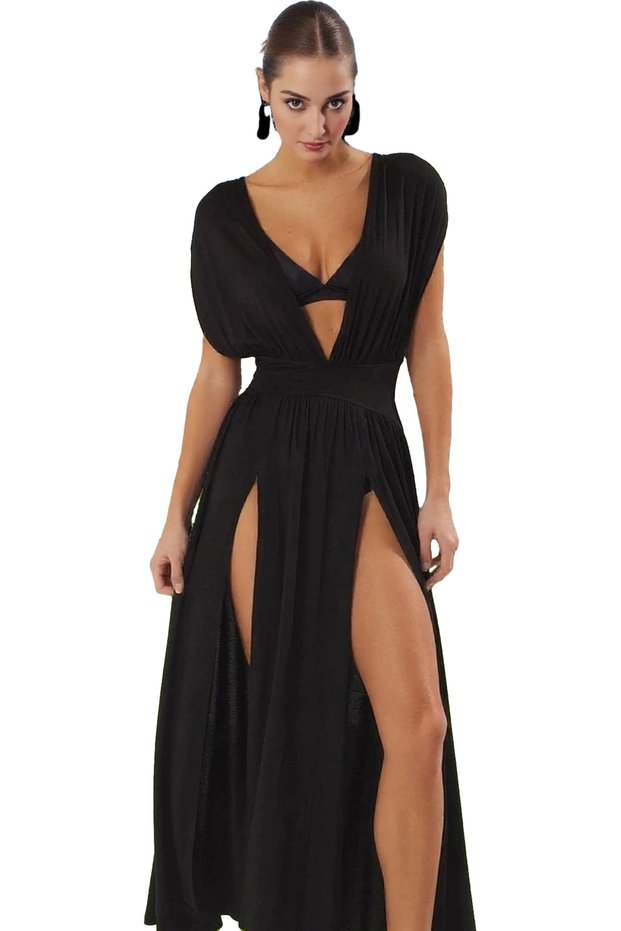 Women's Maxi Knitted Dress Deep V Neck Single Sleeve Beach Summer Casual Use Indispensable in Summer