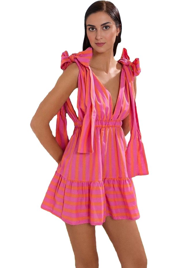 Women's Striped Mini Dress Cotton V-Neck Summer Beach Daily Use Summer's Must-Have