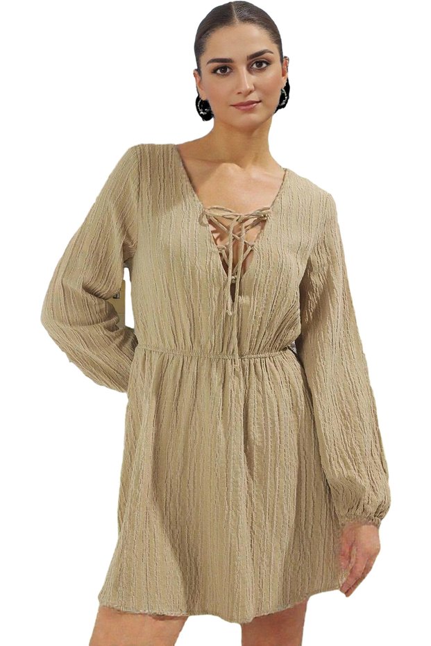Women's Mini Beach Dress Linen Blend Long Sleeve V Neck Summer Casual Summer's Must Have