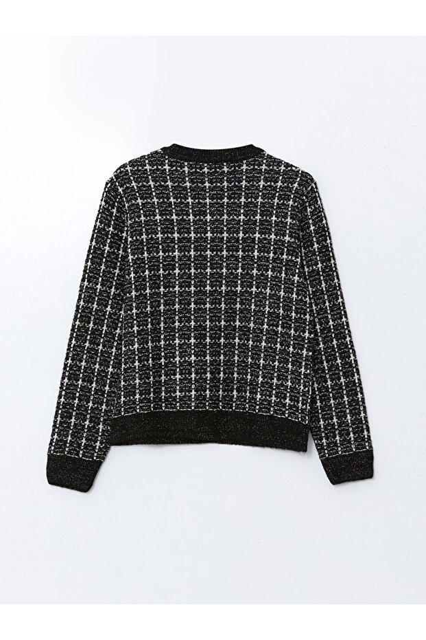 Shining Store'dan Işıltılı Seçimler | Bisiklet Yaka Desenli Kadın Triko Hırka - 8