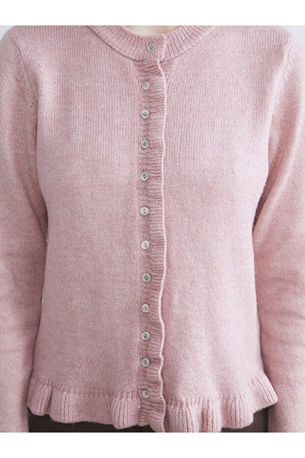 Pembe Bisiklet Yaka Kadın Triko Hırka - 3