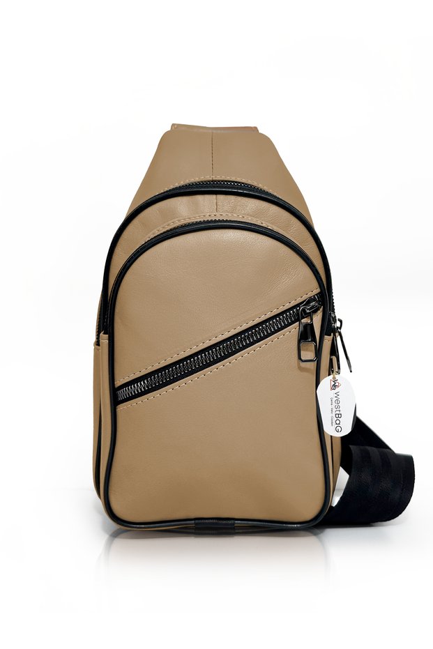 Genuine Leather Camel Unisex Cross Strap Waist Bag Chest Bag Single Arm Bodybag