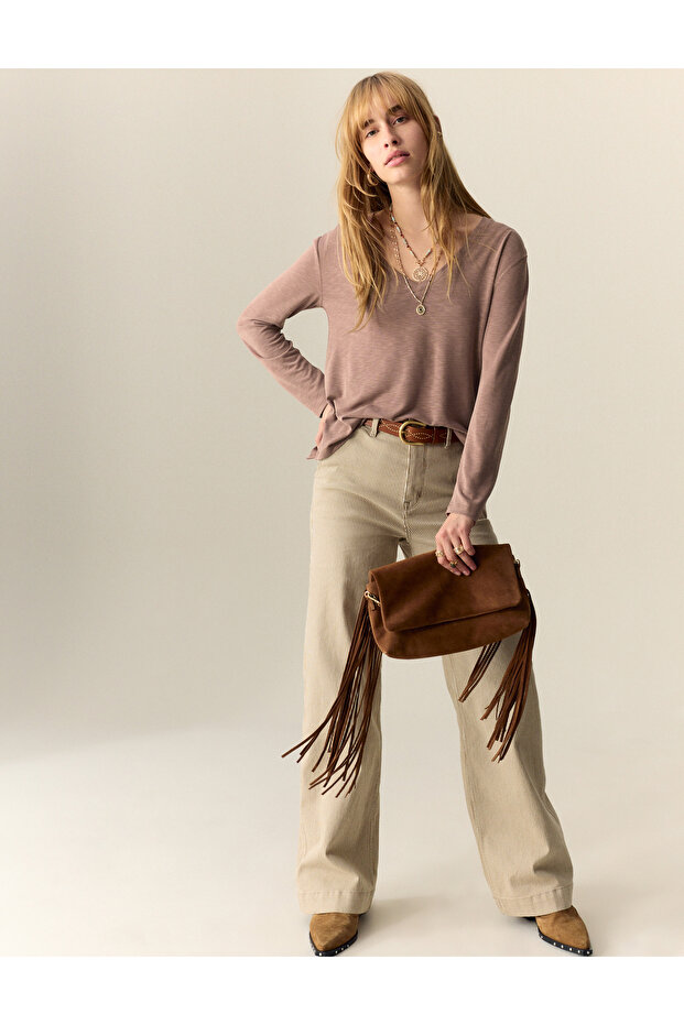 V Yaka Triko Bluz - 1