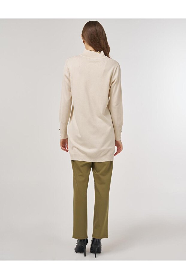Balıkçı Yaka Basic Viskon Triko Tunik Krem - 5