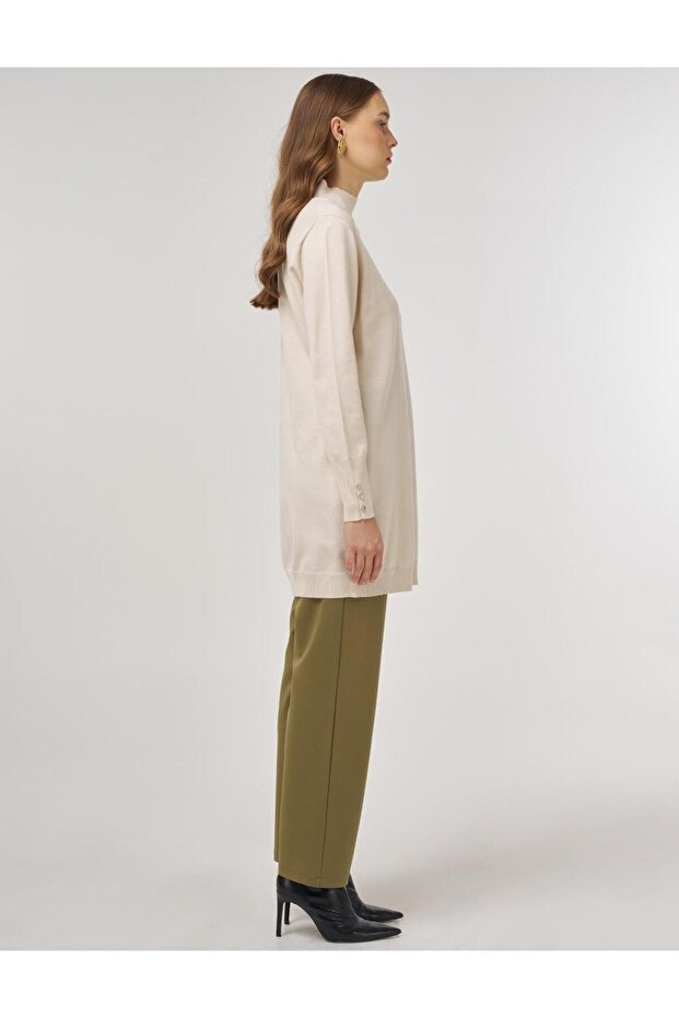 Balıkçı Yaka Basic Viskon Triko Tunik Krem - 6
