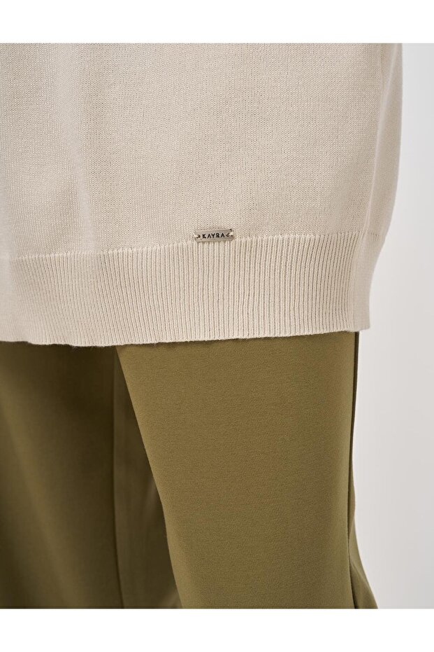 Balıkçı Yaka Basic Viskon Triko Tunik Krem - 8