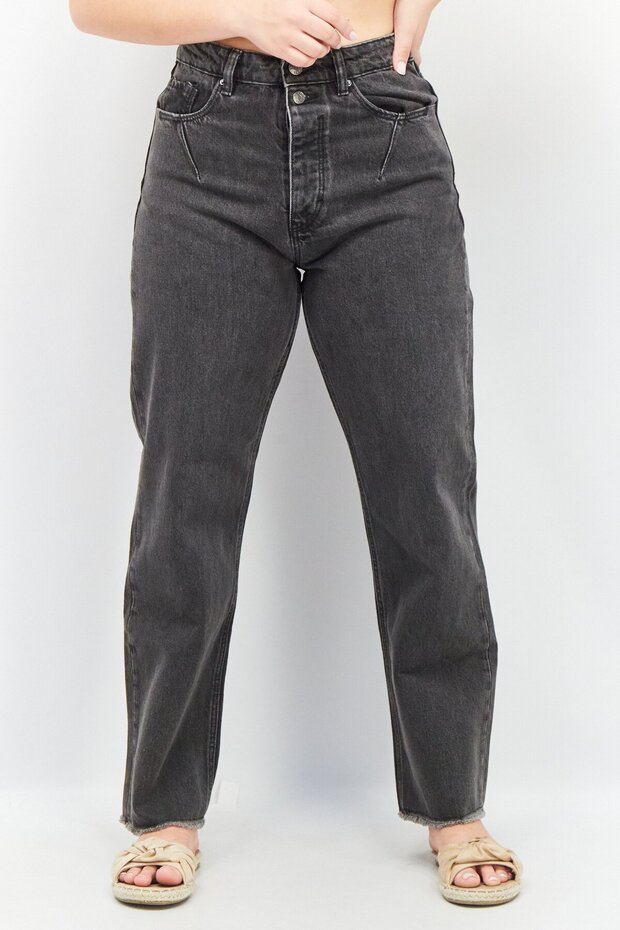 Women Dad Fit Wash Non Stretchable Jeans, Black