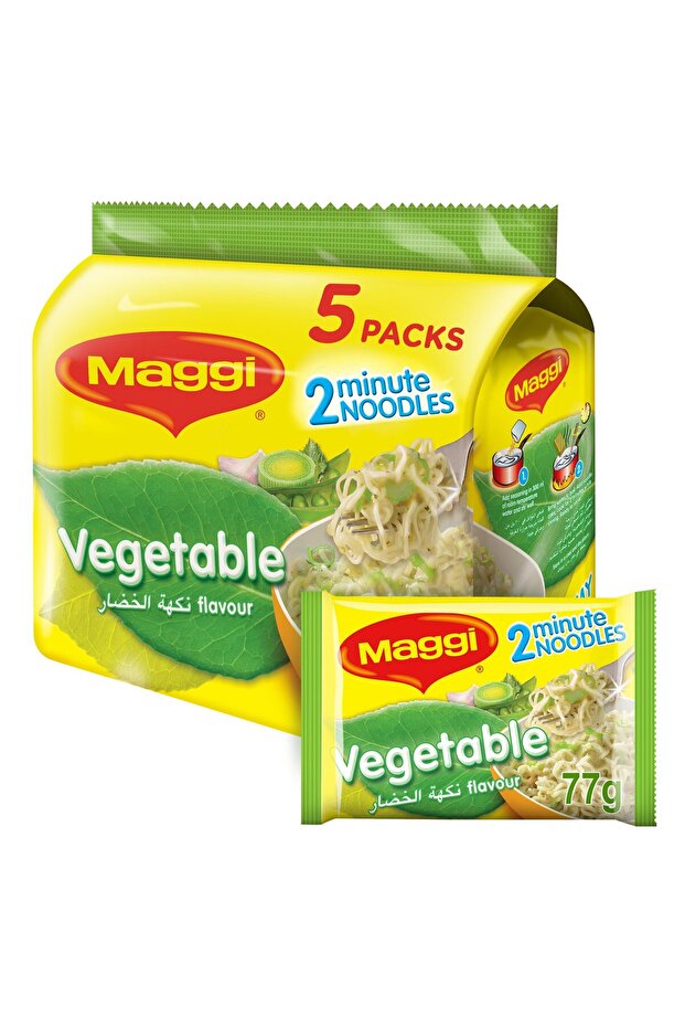2 Minutes Vegetable Noodles 5 x 77 g Tasty Veg Flavour Instant Noodles for Quick Easy Meals