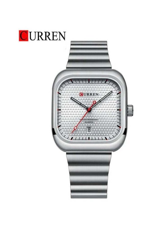 8460 Men’s Fashion Watch, Stainless Steel Rectangle Shape Dial with Calendar Business Male