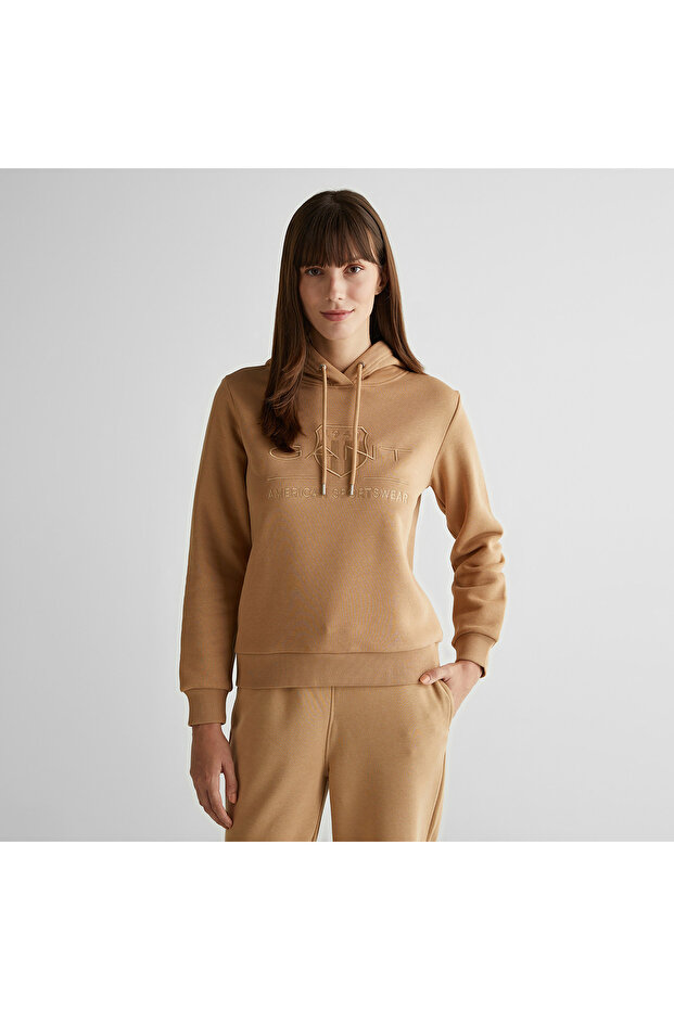 Women's Brown Regular Fit Hooded Logo Sweatshirt