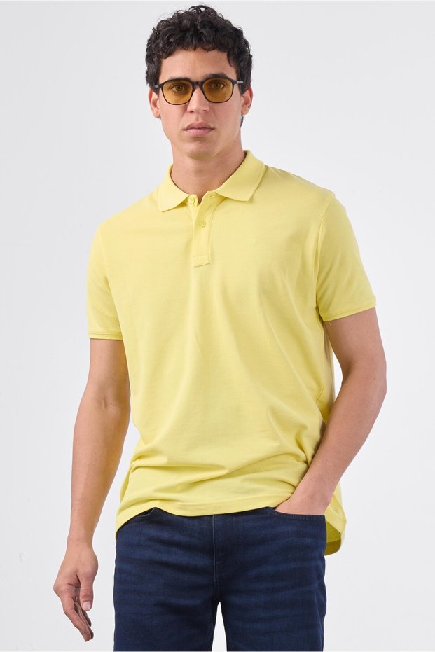 Men's Slim Fit Polo Collar Yellow T-Shirt