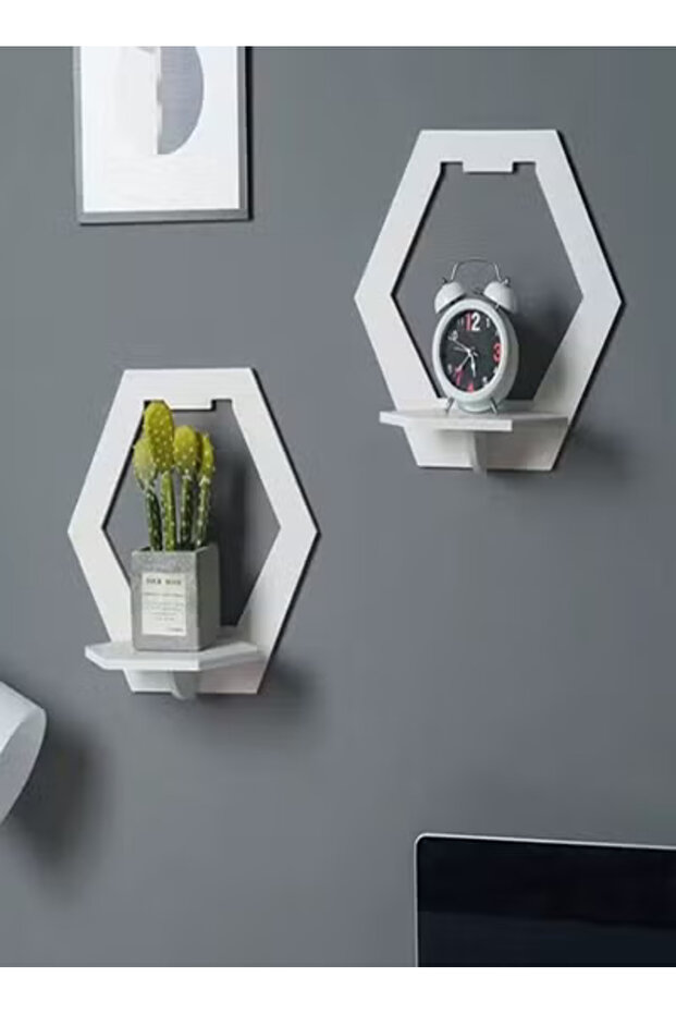 2-Piece Wall Mounted Floating Shelf, No-Drill Display Rack for Bedroom & Living Room, 27x29cm