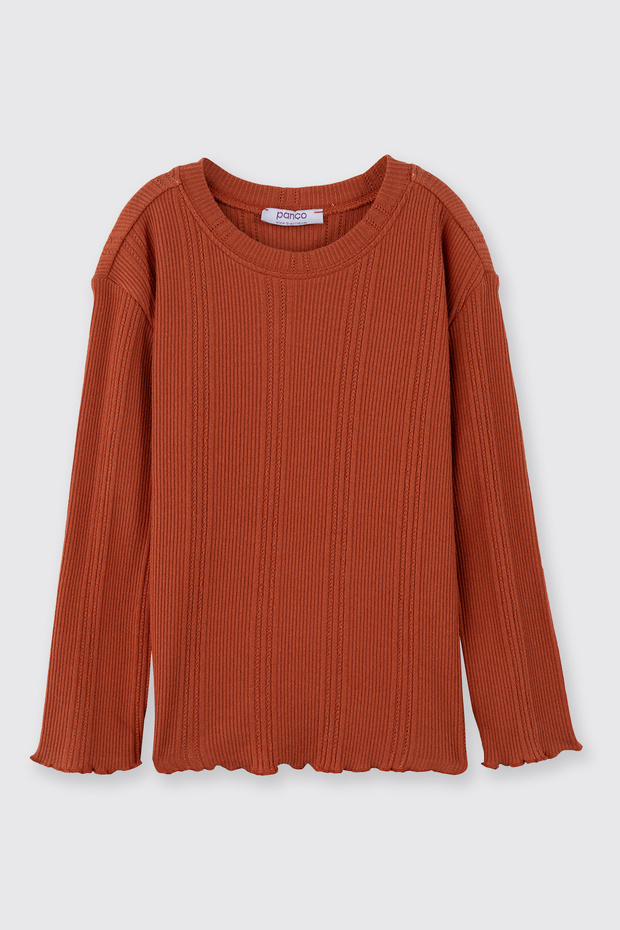 Girls' Round Neck Long Sleeve Soft Textured Tile T-Shirt
