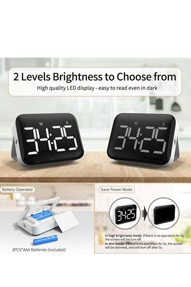 Digital Kitchen Timer,Magnetic with Large LED Display,2 Brightness,Loud Volume,Easy for Home Use - 6