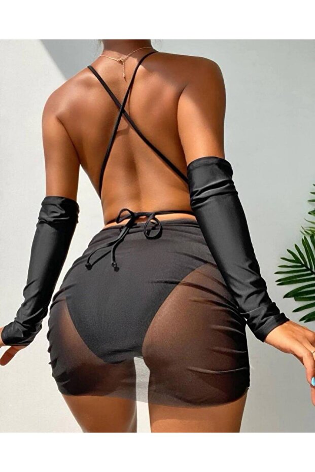 Mini rochie cu mâneci transparente - 2