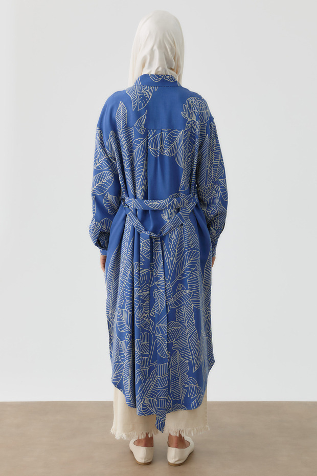 Yaprak Desenli Tunik - İndigo - 5