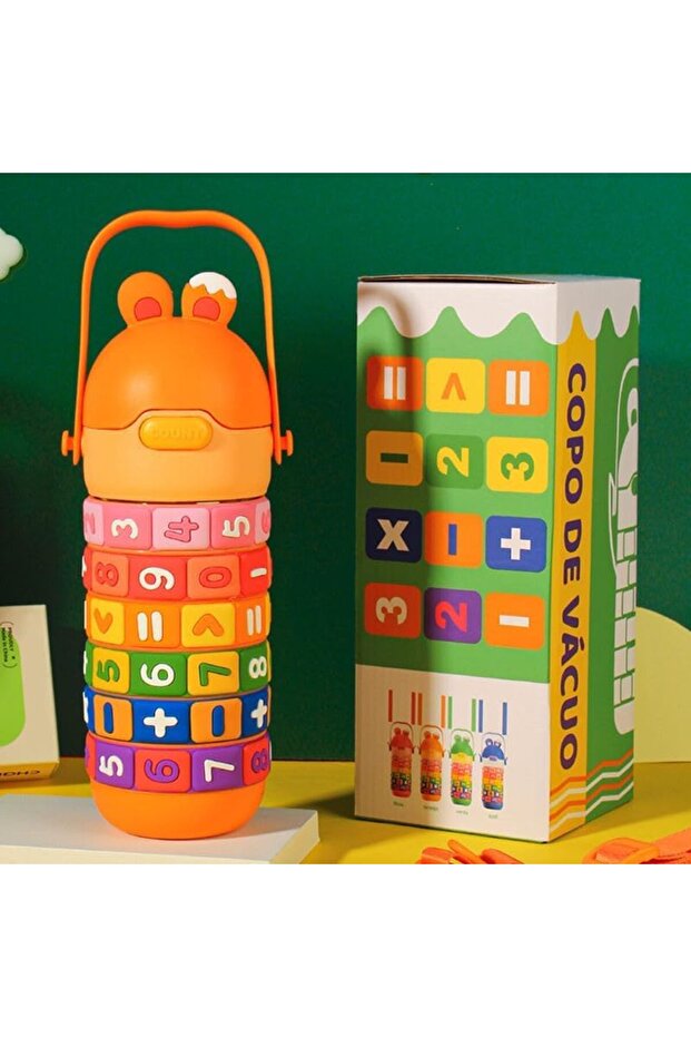 Math Learning Water Bottle,Straw Strap Double Wall Fun and Learning Water Bottle rotating sleeve