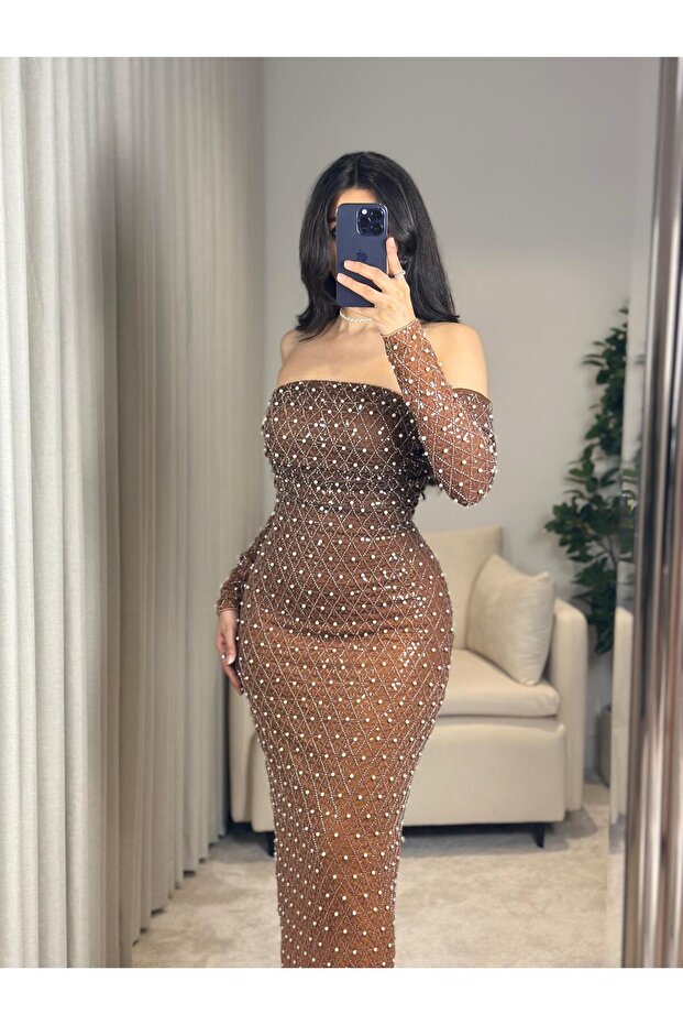 فستان سهرة كب مع اكمام منفصلة