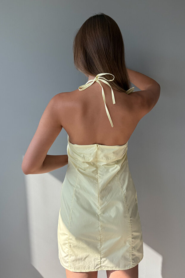 Açık Sarı Çiçek Detaylı Poplin Dokuma Elbise TWOSS25EL00917 - 4