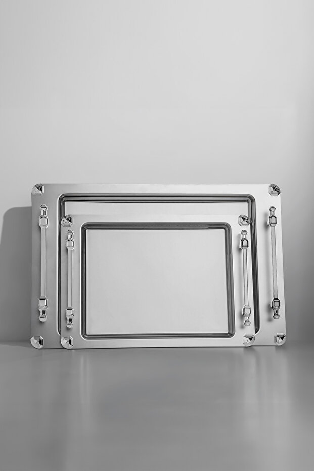 Verona Set of 2 Satin Steel Tray