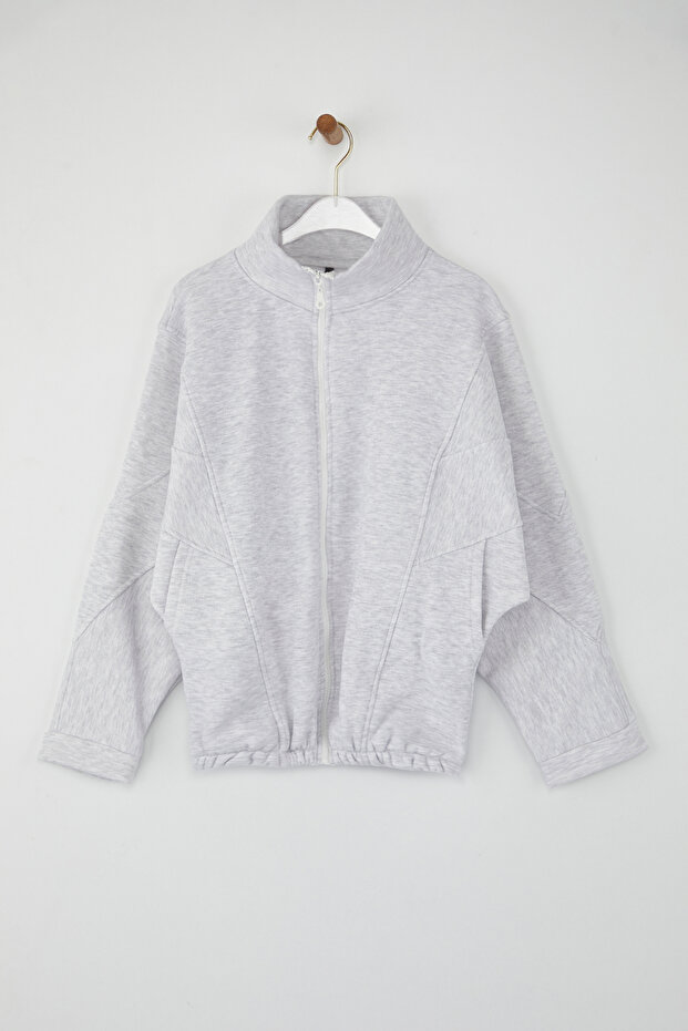 Kar Melanj Fermuarlı Dikiş Detaylı Dik Yaka Bomber Örme Sweatshirt TWOAW26SW00037 - 5