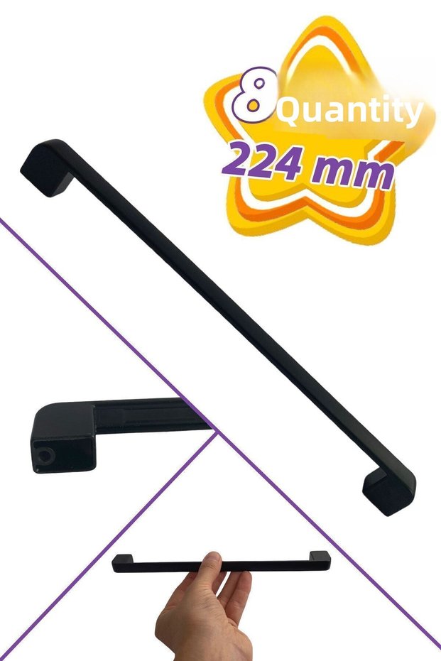 8 Pieces Oval Marmara Handle 224 mm Black Kitchen Handle Drawer Cabinet Door Handle Metal Furniture Cabinet Handle