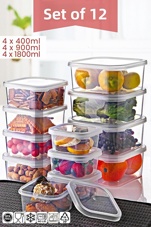 مجموعة حاويات تخزين مربعة متعددة الأغراض مكونة من 12 قطعة - 1