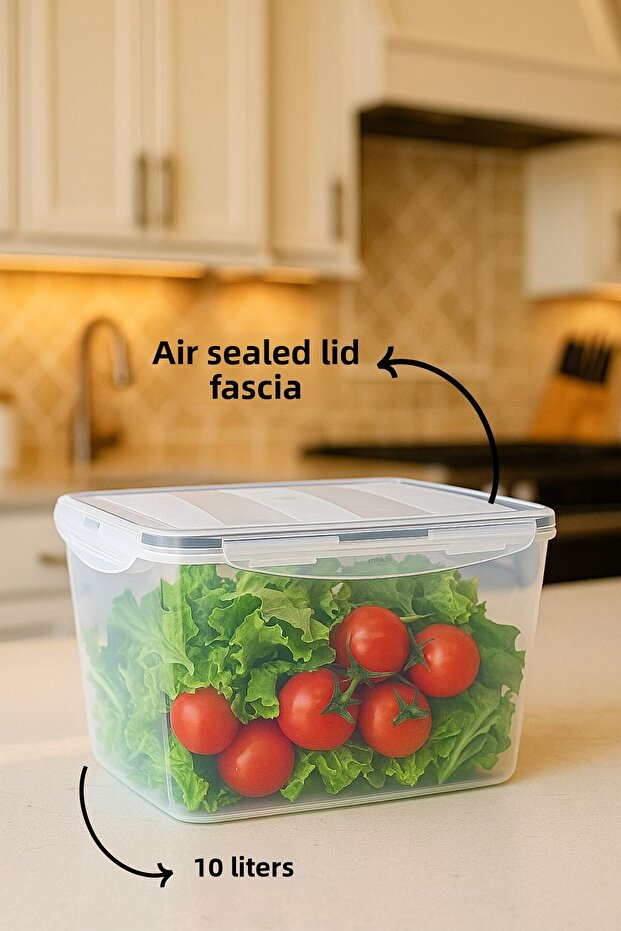 Locked Large Storage Container 10 Liter Gasketed Airtight Storage Container Transparent 20 Cm