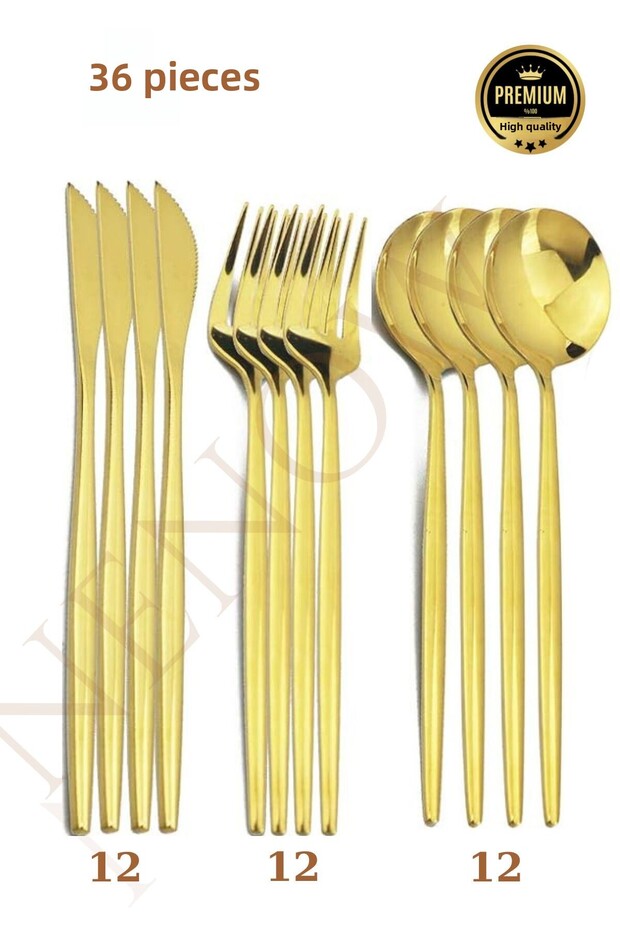 Stainless Steel Gold Cutlery Set 36 Pieces for 12 People