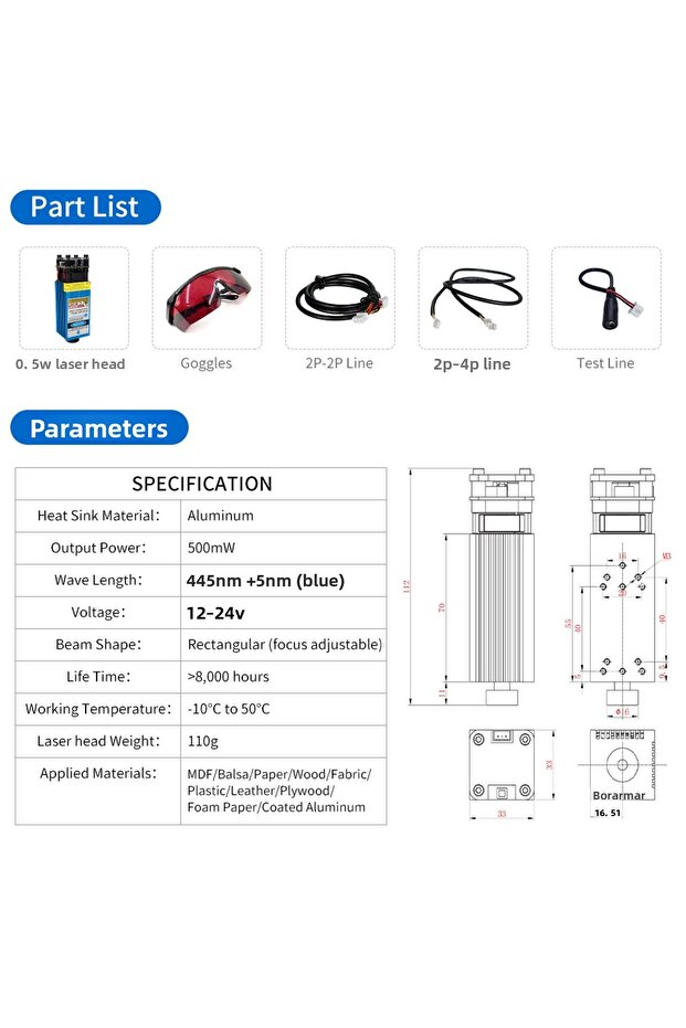 500mW 405NM 12V Blue Violet Laser Module Adjustable Focal Laser Head With TTL PWM Control With Go... - 5