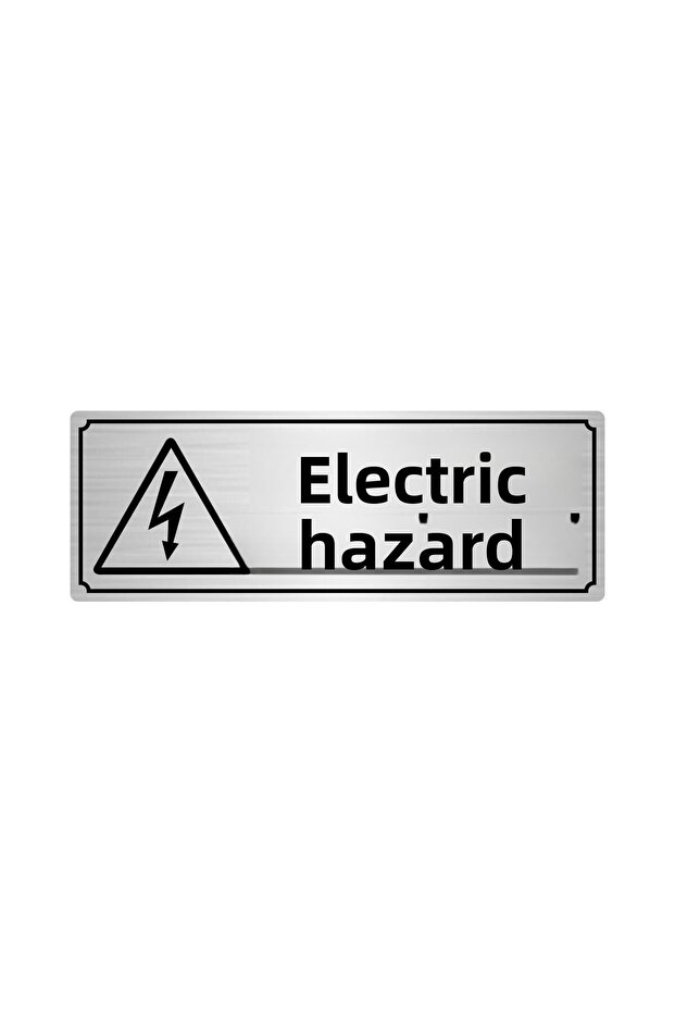Electric Hazard Warning Sign 7cm X 20cm Silver Color Metal
