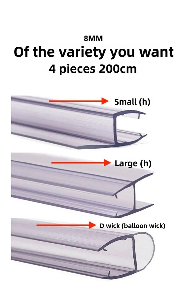 Glass Balcony 8 mm Transparent Wick 4 Pieces of Each Type You Want Large H, Small H, D Wick Max 200cm