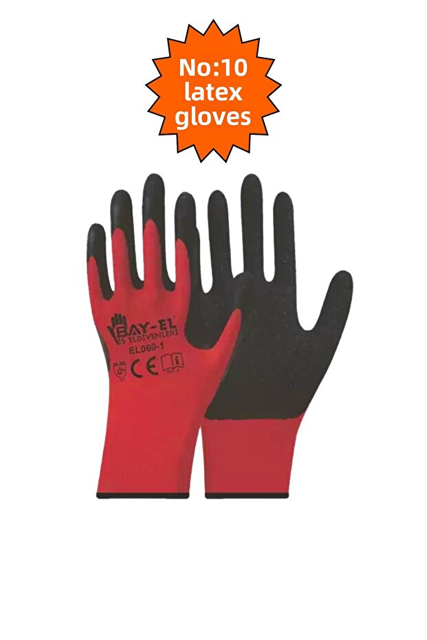 Bayel No:10 Red Latex Work Gloves