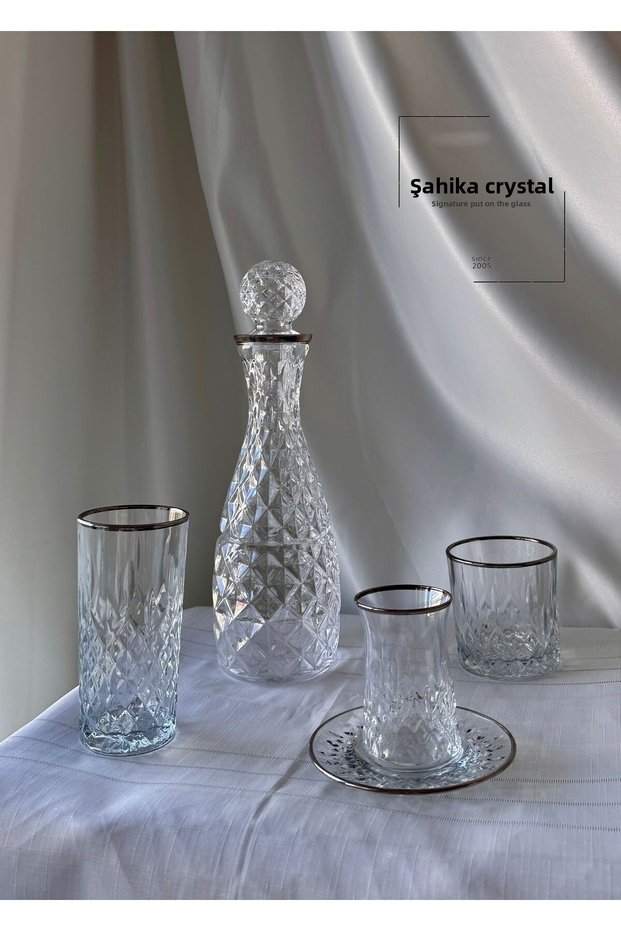 49 Piece Lara Platinum 12 Person Cut Silver Dowry and Guest Glass Cup Set