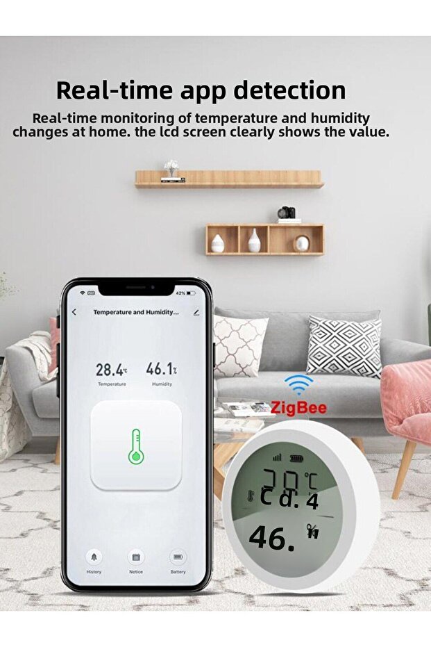 WHITE Tuya Smart ZigBee Thermometer Home Indoor Temperature And Humidity Sensor With LCD Display APP - 8