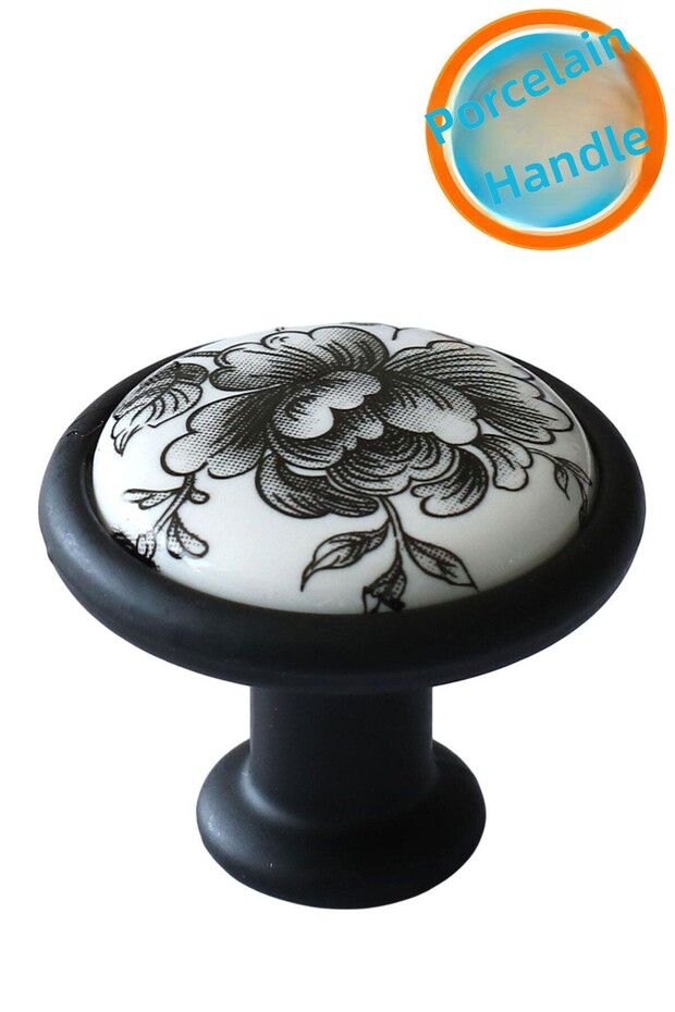 Porcelain Black Handle Furniture Kitchen Cabinet Button Drawer Cabinet Handles Door Handle Handle