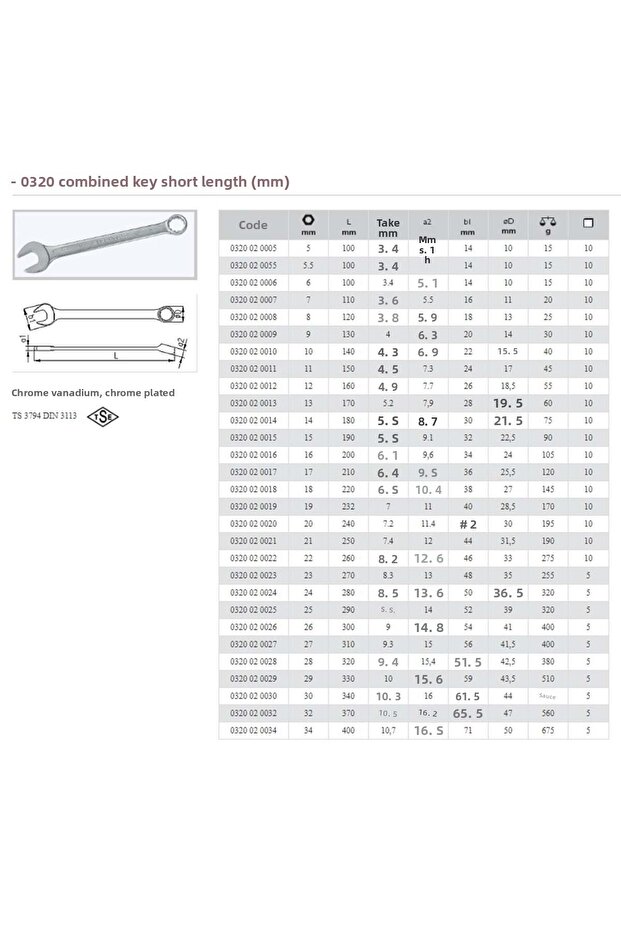 İzeltaş 8 mm Combined Short Key 0320 02 0008