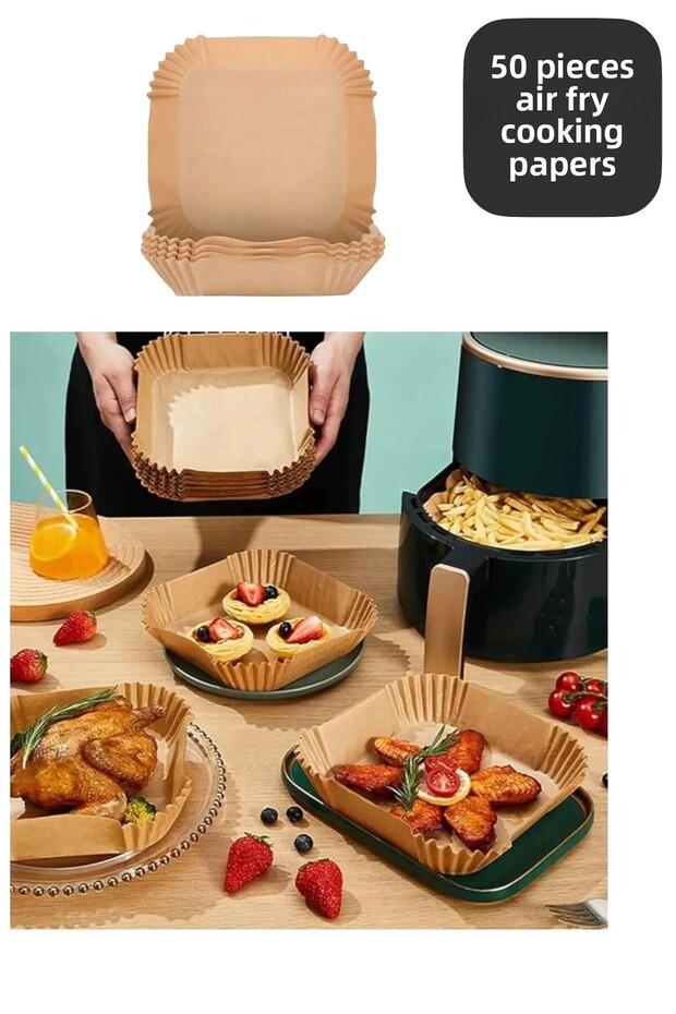 50 Pieces Square Air Fryer Mold | Fireproof Non-Stick Baking Paper