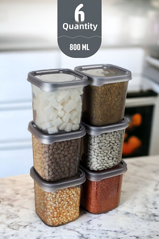 6 Pieces 800 ml Food Pulses Storage Set - Square Box with Lid - 1